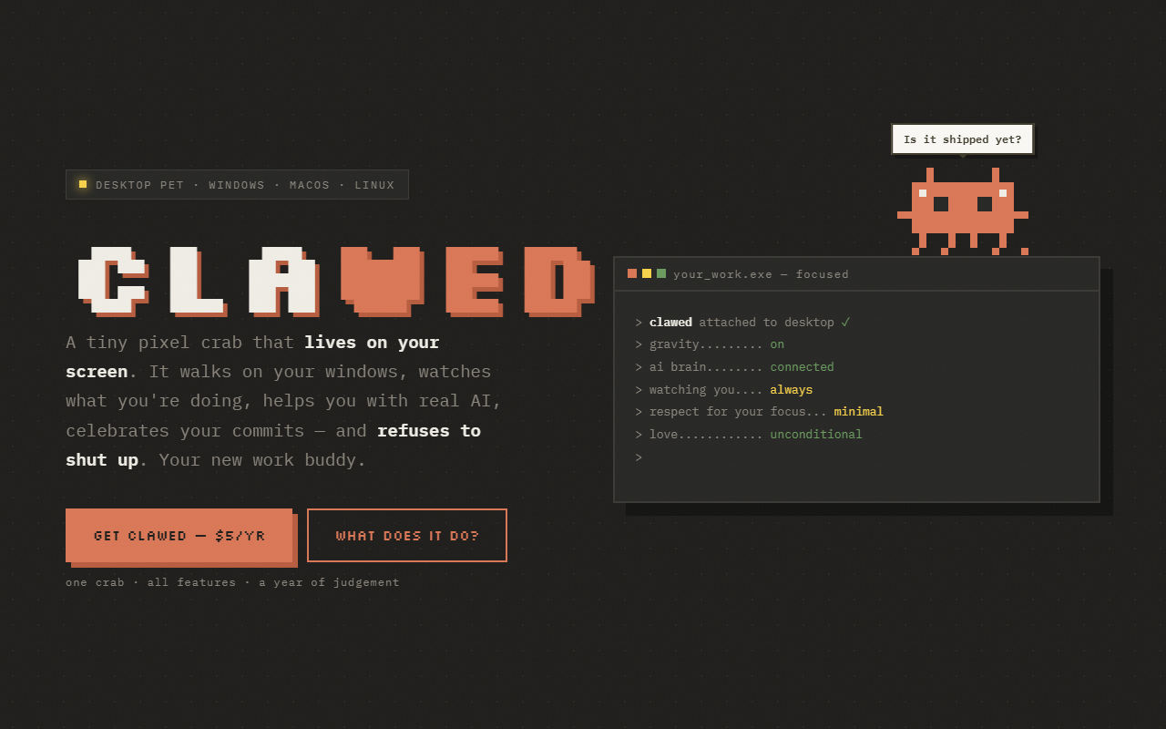 Clawed — desktop pet crab
